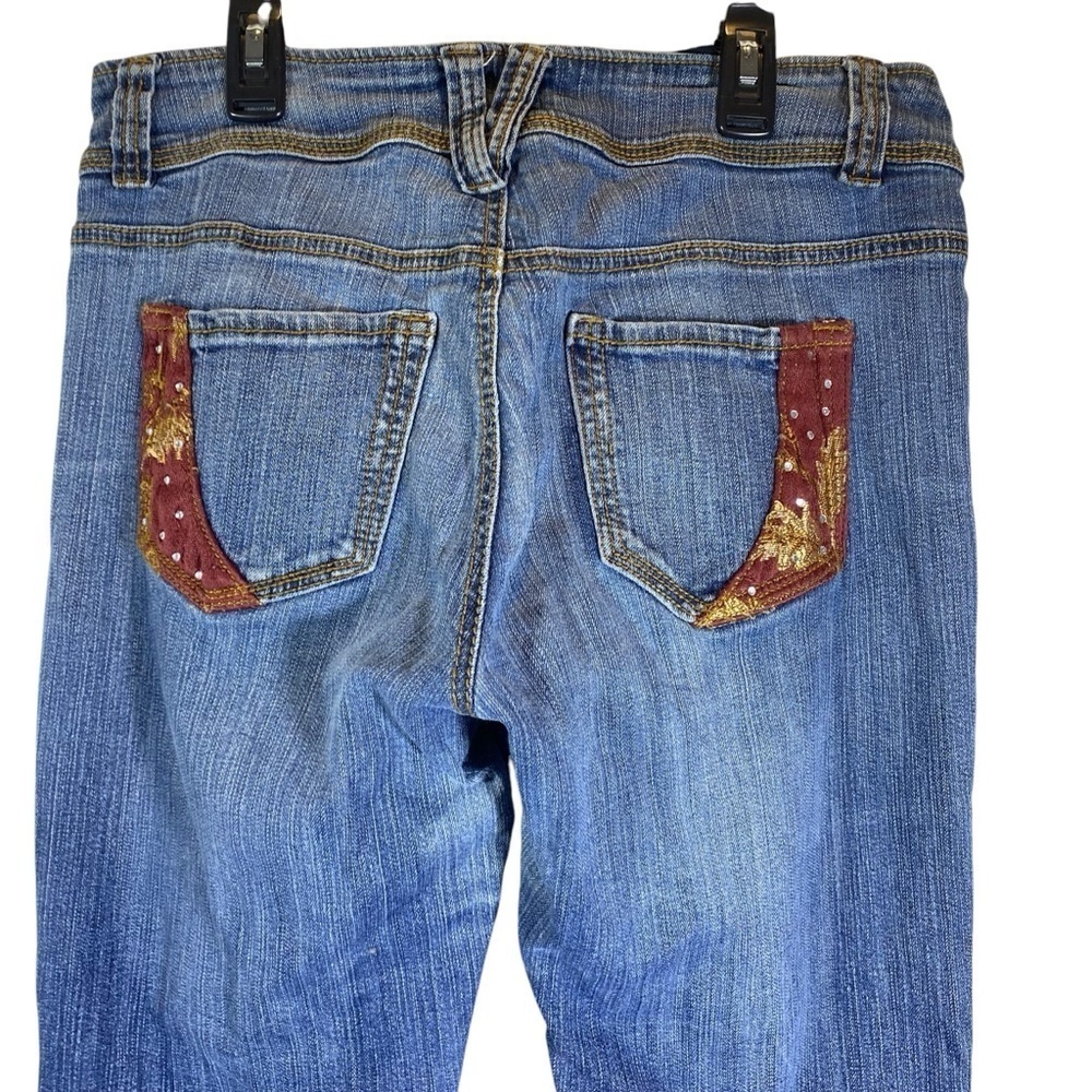 DEPARTMENT OF PEACE Women's size 10 denim bootcut distressed embellished jeans - Picture 2 of 11